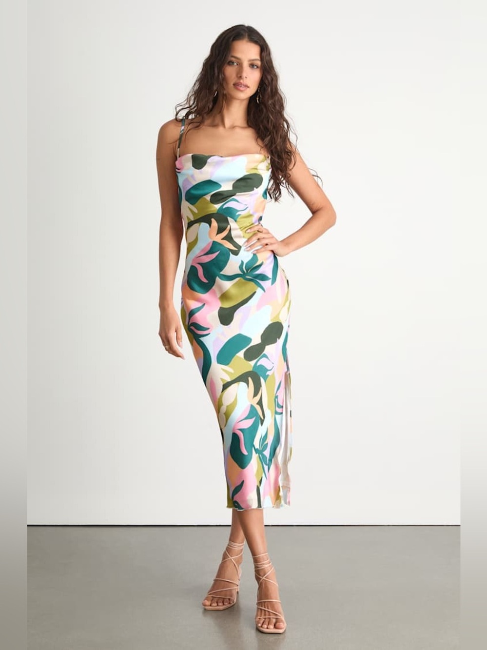 Lulu’s Midiana Multi Abstract Floral Tie-Back Midi Dress